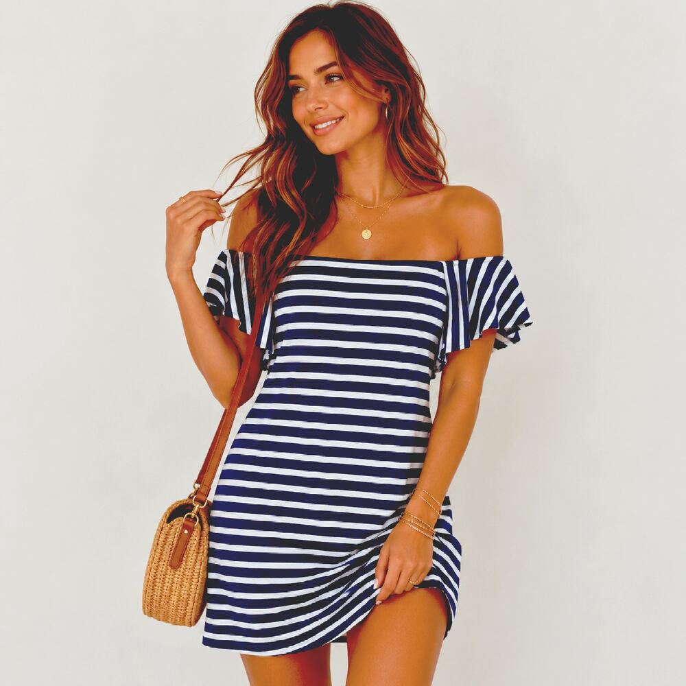 Ralph Lauren Off-the-Shoulder Bodycon Dress Women's Size L Cotton Flutter Sleeve